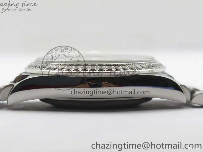 MiroTime 0309 SmoothTexture Day-Date 36mm 128239 SS Crystal BP Best Edition Black MOP Crystal Marker Dial on SS President Bracelet A 2681